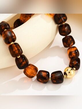 Amber Brown Beaded Necklace - Unbranded